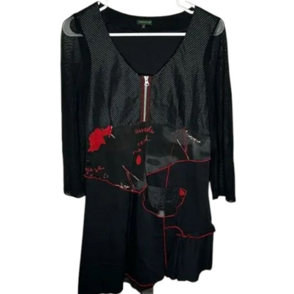 Tricotto black long sleeve asymmetrical tunic/dress size M